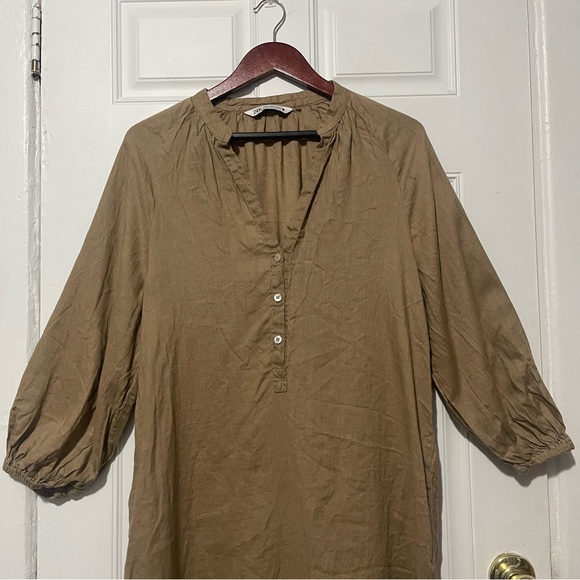 Zara Tan Boho Oversized Linen Midi Dress Size M - Picture 8 of 14